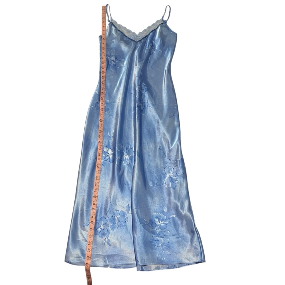 Private‎ Luxuries Vintage Blue Floral Shiny Satin Sexy Slip Dress Nightgown 8 - Picture 5 of 10